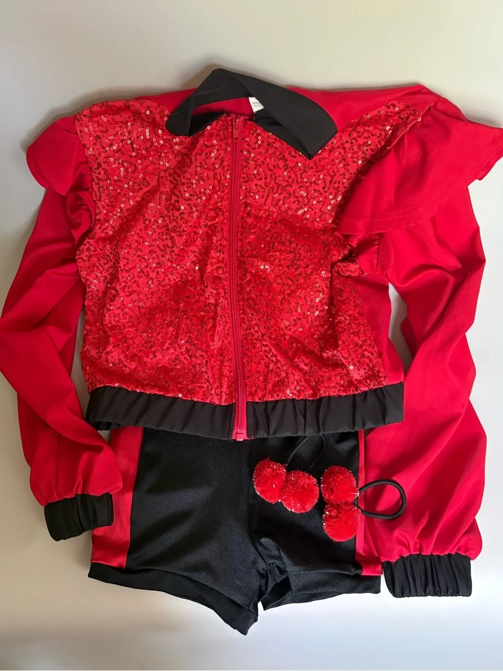 Weissman Red Sequin Dance Jacket with Black Trim and Shorts